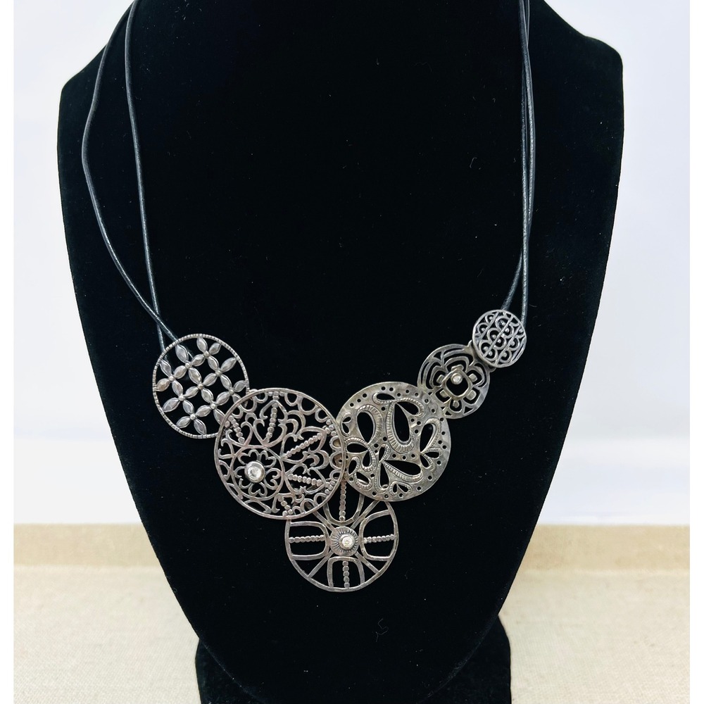 Silpada Sterling Silver Filigree Medallion Black Cord Statement Necklace N2250